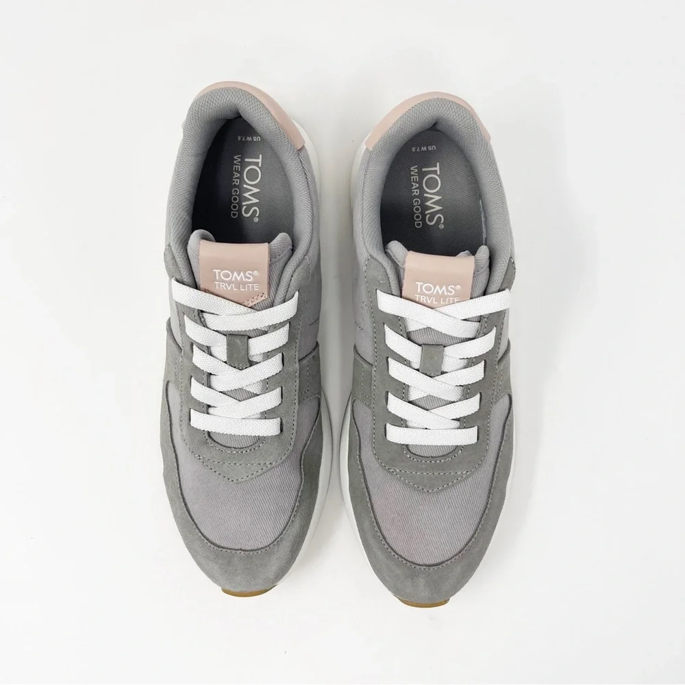 TOMS Women's TRVL Lite Retro Sneaker Suede Slip-On Elastic Lace Drizzle Grey 7.5 - Picture 6 of 12